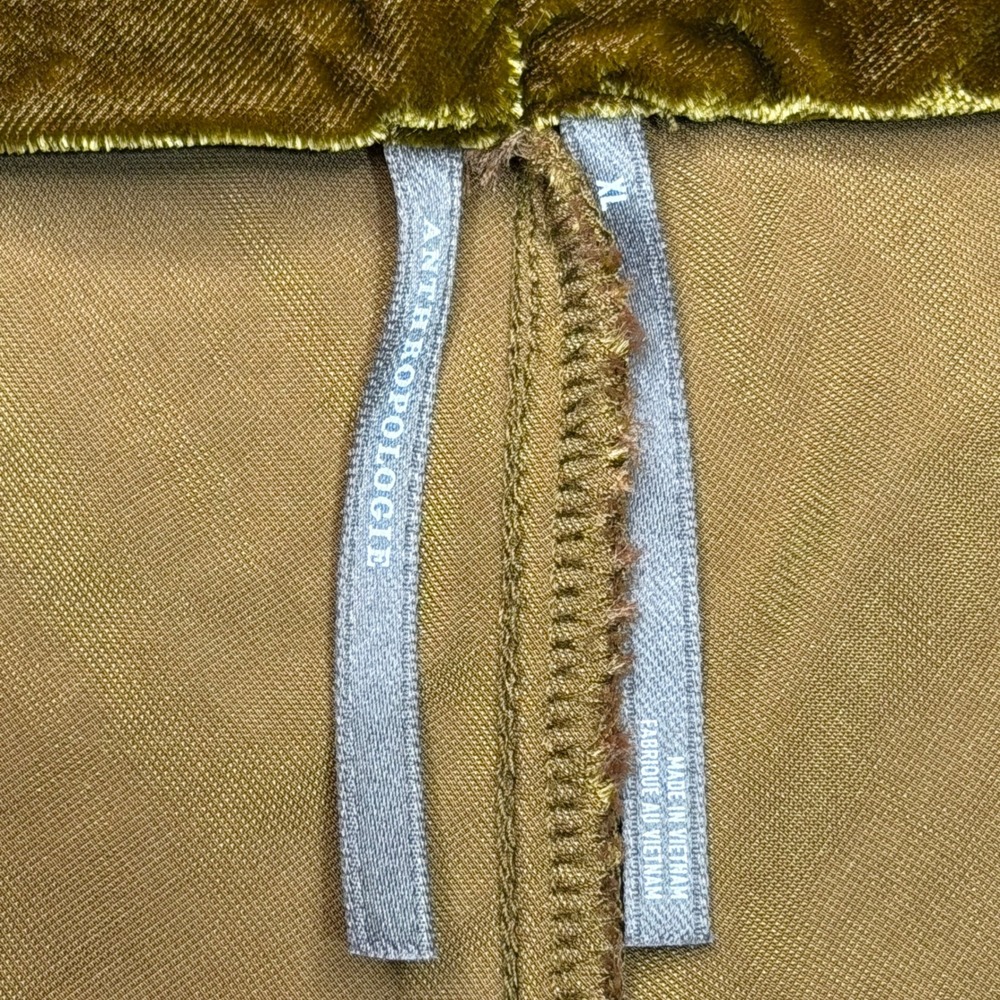 Anthropologie Velvet Pants Womens XL Moss Green Wide Leg Crushed Pull On Tilda - Picture 4 of 11